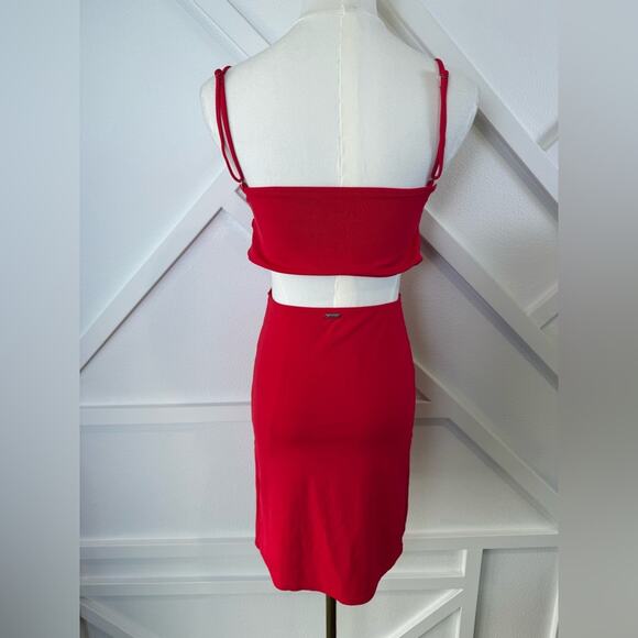 Maaji Ribbed Crimson Red Ariah Short Mini Dress Back Cutout Size Large - Picture 7 of 12